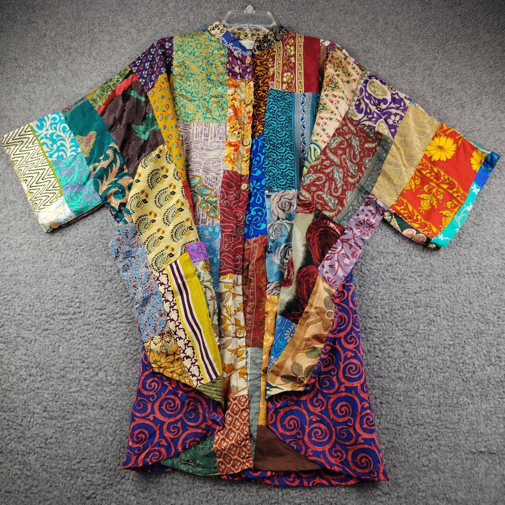 Kantha Bae Duster Cardigan Sz Free Patchwork Multi Color Boho Hippie Festival